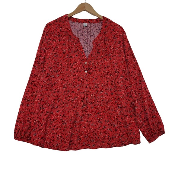 Old Navy Tops - Old Navy Women's‎ 3/4 Button Red Floral Balloon Sleeve Lightweight Blouse XXL